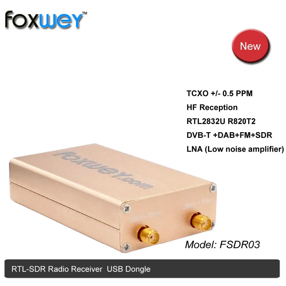 New SDR  RTL2832U R820T HF reception 100K-1.8G TXCO 0.5 PPM SMA software defined radio accurate frequency