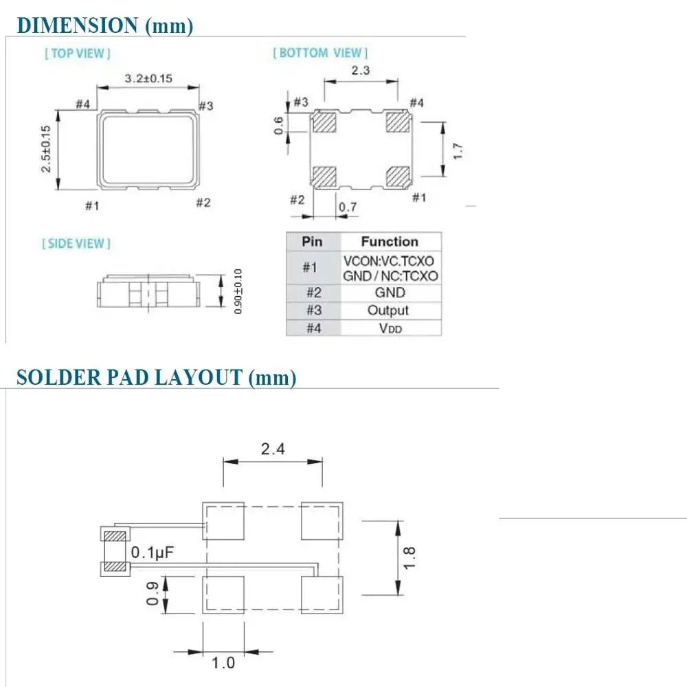 SMT 3225 TCXO oscillator 28.8Mhz 0.5ppm (Temperature Compensate  crystal Oscillator) for RTL SDR USB dongle modification with ch
